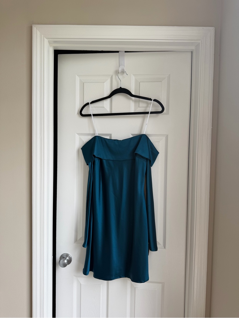 Lulus Luxurious Vision Teal Satin Off-the-shoulder Mini Dress Green - Size L